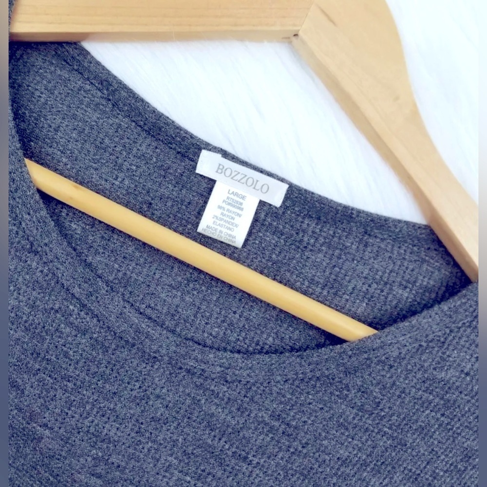 Bozzolo Womens Thermal Crop Top Waffle Knit Long Sleeve Size L Gray NWT - Picture 5 of 8